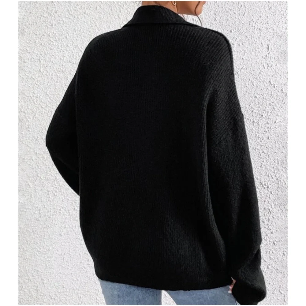 Solid Notched neck Oversized Sweater Top - Picture 4 of 9